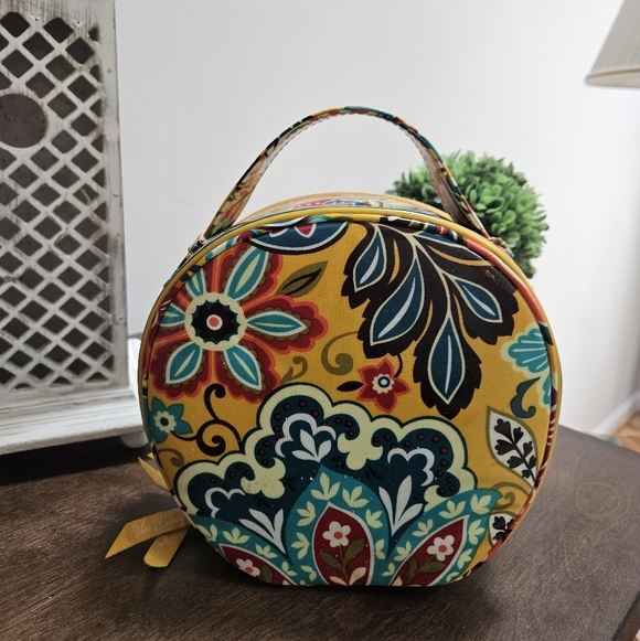Vera Bradley PROVENCAL FLORAL Hatbox Round Cosmetic Travel Makeup Tote Bag Vinyl - Picture 12 of 12